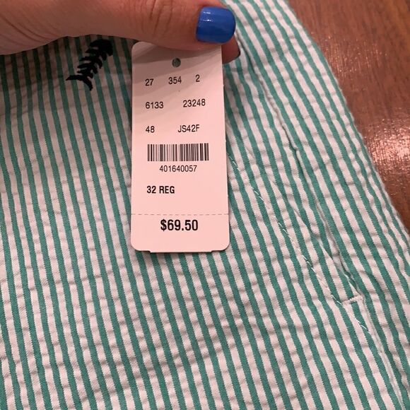 NWT Brooks Brothers Green Seersucker Embroidered Shorts Size 32 - Picture 2 of 4